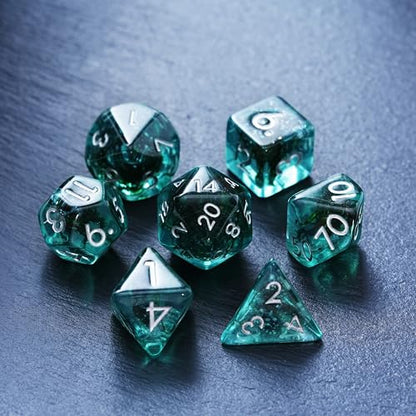 Ocean Moss Dice Set for DND - Unique Aquamarine Ocean Moss for D&D - Detailed Stunning Textured Resin Polyhedral Set for Dungeons and Dragons Dice, Role Playing Games (RPG) with Natural Distribution - color: Ocean Moss