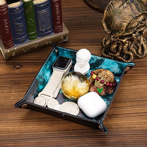 DND Dice Rolling Tray PU Leather Dice Trays Folding Square Dice Storage Case for RPG Tabletop Games, Jewelry Valet Tray for Women and Men - color: Green