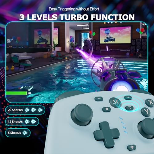 Wireless Switch Controller for Switch/Switch 2/Lite/OLED/PC Controller with 2.4G Adapter, Lake Blue Switch Controller with Hall Joysticks & Hall Triggers, Switch Pro Controller with Wake-up, 2 Back Programmable Buttons, Turbo Function - color: Lake Blue