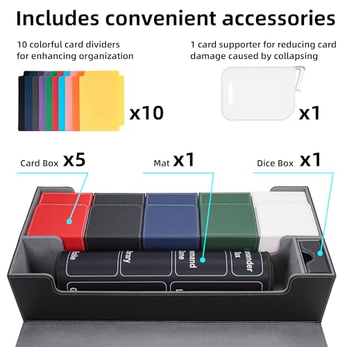 AFIING MTG Deck Box 6 In1 with MTG Playma,Premium Card Storage Box with 5 Pcs MTG Deck Box Holds 2400+ Trading Cards, Large TCG Card Deck Case for Magic Yugioh Sports Cards (Black&Grye) - color: Set Black Grey