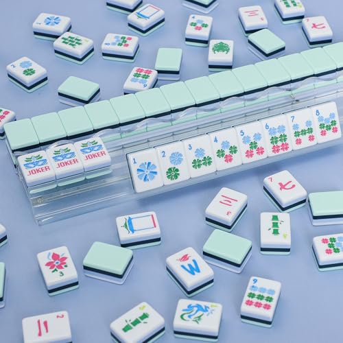 Jongyance American Mahjong Tile Set with160 Acrylic 4 Layer Engraved Mahjong Tiles, Mahjong Tiles Bag and Accessories - color: Green