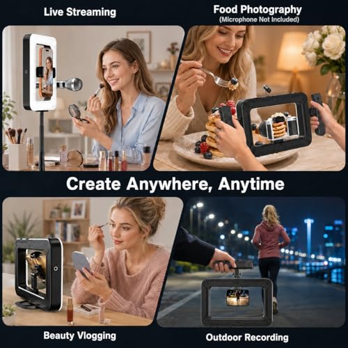 Smartphone LED Ring Light Video Rig Kit with Desktop Tripod Stand, Carrying Bag & Bluetooth Remote, Handheld Phone Stabilizer for Selfies, Makeup, Live Streaming, Vlogging