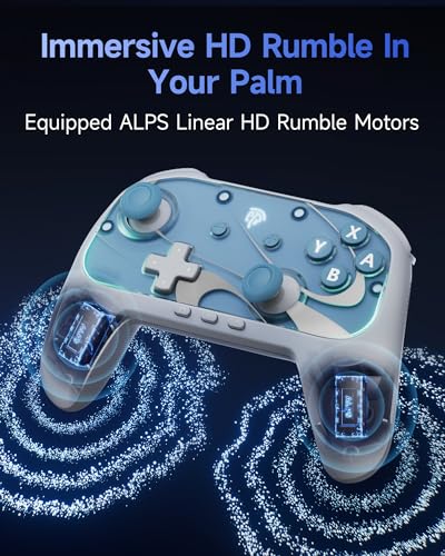 EasySMX S10 Controller for Switch 2/ Switch/PC-One Key Wake-up | TMR Anti-Drift Joystick, Mechanical Buttons, 6 Axis Gyro, Bluetooth Switch Controller with RGB & Swappable D-Pad - color: white blu