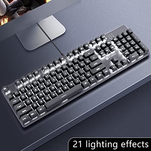 Merdia Brown Switch Black Full Size Mechanical Gaming Keyboard | 104 Keys US Layout Ice Blue Backlit Wired PC Gaming Keyboards | Hot Swappable LED Backlit Wired Mechanical Computer Keyboards - color: Brown Switch Black