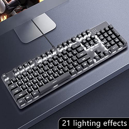 Merdia Brown Switch Black Full Size Mechanical Gaming Keyboard | 104 Keys US Layout Ice Blue Backlit Wired PC Gaming Keyboards | Hot Swappable LED Backlit Wired Mechanical Computer Keyboards - color: Brown Switch Black