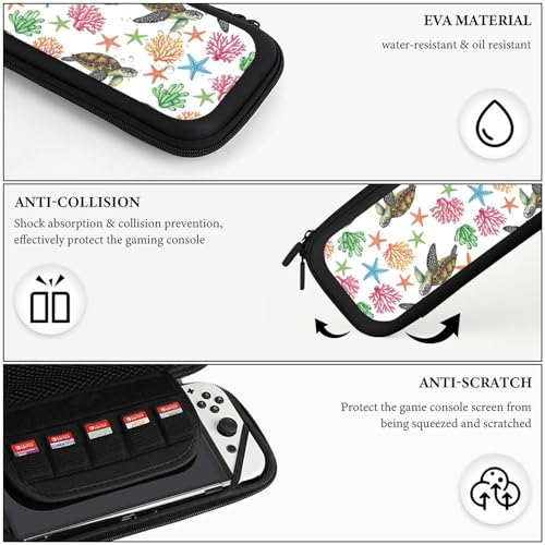 PPIKTC Protective Carrying Case for Switch, Travel Game Console Holder Bag with 15 Game Cartridges, Ocean Animal Sea Turtle Floral - color: Design (333)