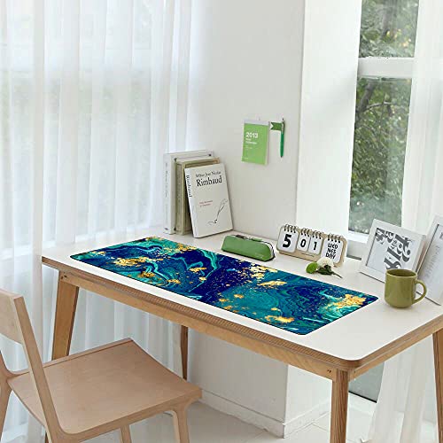 iCasso Extended Gaming Mouse Pad,Desk Pad 35.4x15.7in,Blue Marble | Large Non-Slip Rubber Base Mousepad with Stitched Edges,Waterproof Keyboard Mouse Mat for Work, Office, Home - color: Blue Marble