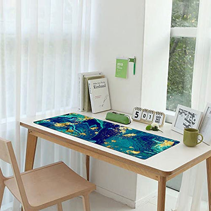 iCasso Extended Gaming Mouse Pad,Desk Pad 35.4x15.7in,Blue Marble | Large Non-Slip Rubber Base Mousepad with Stitched Edges,Waterproof Keyboard Mouse Mat for Work, Office, Home - color: Blue Marble