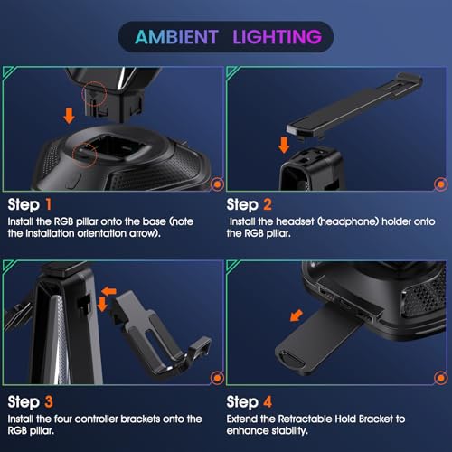 Luckit Gaming Headphones Stand, RGB Headset Stand with 12 Light Modes, Controller Holder with 2 USB Charging Ports - Supports Data Transfer, Earphone Hanger Accessories for Desktop Gamer