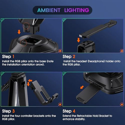 Luckit Gaming Headphones Stand, RGB Headset Stand with 12 Light Modes, Controller Holder with 2 USB Charging Ports - Supports Data Transfer, Earphone Hanger Accessories for Desktop Gamer