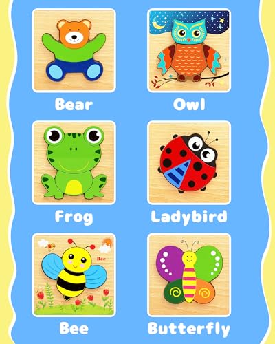 Bekayshad Wooden Puzzles for Toddlers 1-3, Montessori Toys for 1 2 Year Old | Toddler Puzzles, 1 2 Year Old Boy Girl Birthday Gifts, 6 Pack Animal Shape Jigsaw Puzzles, Learning Educational Preschool Toy - color: 6pcs