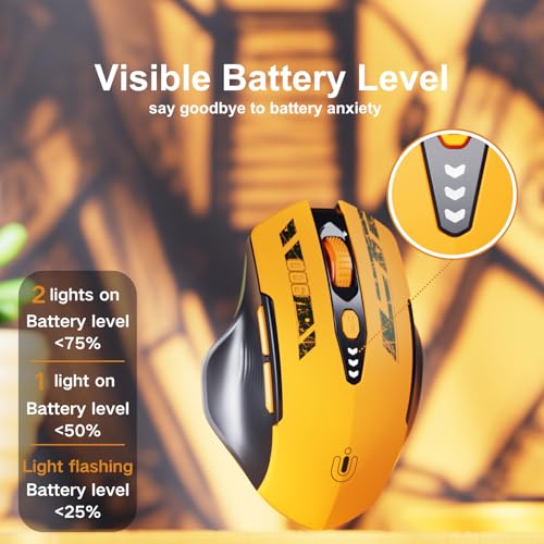 Uineer Bluetooth Mouse, Tri-Mode Wireless, Rechargeable, 3-Device Switch | Dual Bluetooth plus 2.4G connectivity, 3-device switching and a visible rechargeable battery level. - color: Yellow Black