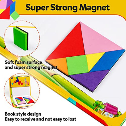 Travel Tangram Puzzle Car Game Magnetic Pattern Blocks Road Airplane Trip Essentials Activities Montessori Educational Toys Brain Teasers Book for Age 4-8 Kids Boys Girls Toddler (240 Solution) - color: 240 Solution