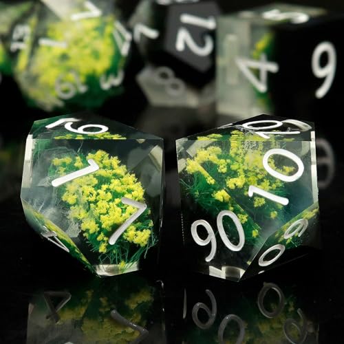 Haxtec DND Dice Set Sharp Edge Resin Dice Set with Dice Case, Flower D and D Dice, Polyhedral D&D Dice Set for Dungeons and Dragons TTRPGs DND Gift - color: Yellow