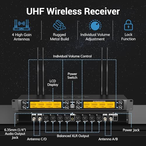 TONOR Wireless Microphones System, 8 * 12 Channel Metal Professional UHF Cordless Dynamic Handheld Mics with Receiver for Home Karaoke, Meeting, Party, Church, Wedding, KTV, 90 m/295ft, TW-880 Silver - style: 8 Mics