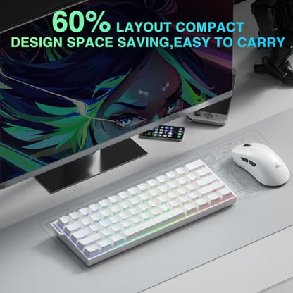 Aula MINI60 HE PRO Wireless Gaming Keyboard 60%,Hall Effect Rapid Trigger Magnetic Keyboard,8000Hz Polling,Tri-Mode(BT5.0/2.4GHz/USB-C),RGB Hot Swappable Compact Mechanical Keyboard for Gamer(White) - color: Pro-White Side