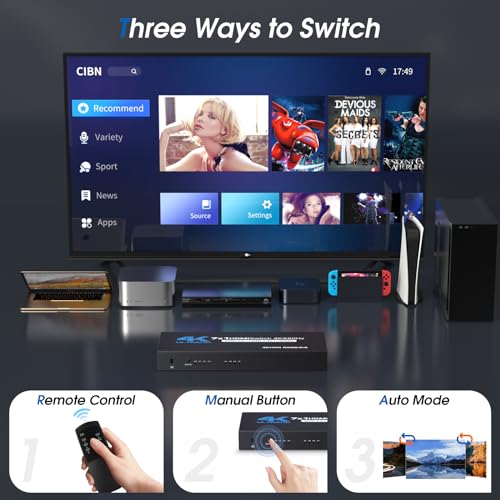 HDMI Switch 7 in 1 Out, 4K60Hz HDMI Switcher with Remote, H-DMI Selector Box Support UltraHD Dolby HDR10 2.0 HDCP 2.2 3D, HD-MI Splitter Compatible with Xbox PS5/4/3 Blu-Ray Player Fire Stick