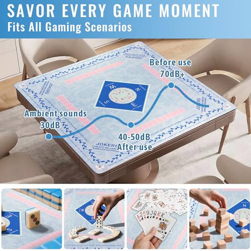 Mahjong Mat 31.5 * 31.5 Inch Non-Slip Noise Reduction, American Mahjong Mat for Table with Bag, Waterproof Surface Mah Jongg Mats for Poker, Card, Dominoes, Board & Tile Games - color: Light Blue
