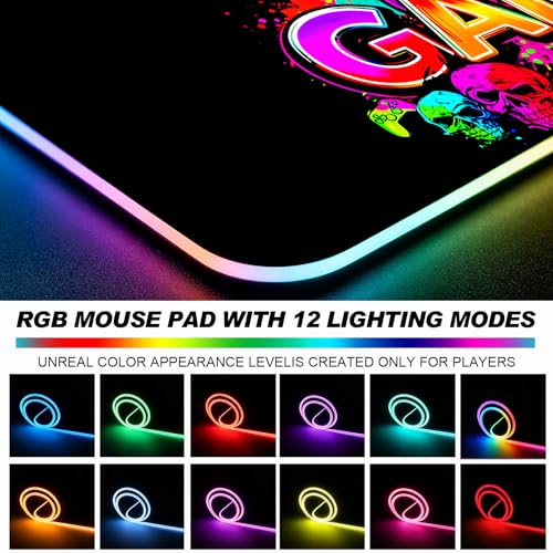 RGB Retro Black Gamer Gaming Desk Mat, Computer Keyboard Large Extended Long LED Mouse Pad for Office and Home, XL (W21) - color: Rgb-w21