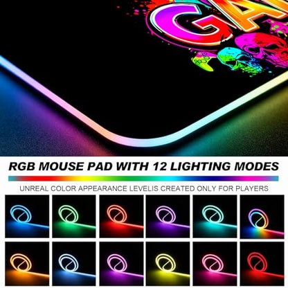 RGB Retro Black Gamer Gaming Desk Mat, Computer Keyboard Large Extended Long LED Mouse Pad for Office and Home, XL (W21) - color: Rgb-w21