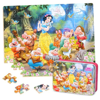 Puzzles for Kids Ages 4-8,Kids Puzzle in a Metal Box,Snow Princess Small Puzzles,Children Boys Girls Learning Educational Puzzle Packed in Tin Box,100 Pieces - color: Snow Princess