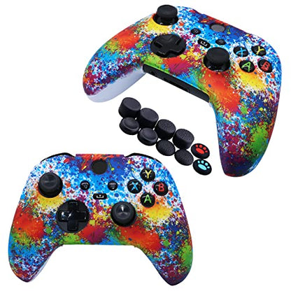 [2 Pack] Jusy Compatible with Xbox Series X/S Controller Soft Silicone Cover Skin, Sweat-Proof Dust-Proof Anti-Slip Case Cover Protective Accessories Set, with 10 Thumb Grips (Graffiti) - color: Graffiti