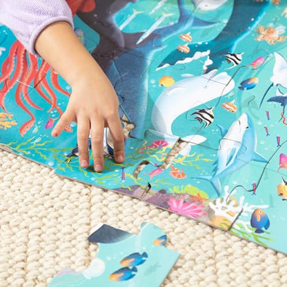 Melissa & Doug Underwater Jumbo Floor Puzzle 48-Piece Ocean Animal Toy | 48 Wipe-Clean Pieces, 3x2 Feet, Ocean Animal Scene and Illustrated Guide, Floor Puzzle Play, Preschool Toys for Kids, Ages 3+
