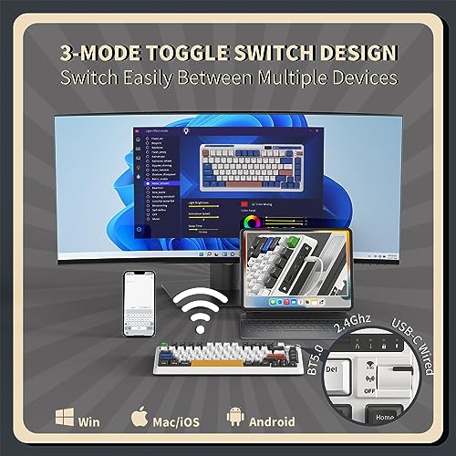 KZZI K75 PRO RGB 75% Wireless Gasket Mechanical Keyboard, Triple Mode BT 5.0/2.4G/USB-C 82 Keys Hot Swappable Gaming Keyboard w/Knob & Power Display, Custom Linear Switches, Black White - color: Arcade Games, size: Moment Linear Switch