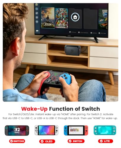 Switch Controller 2-Pack, Wireless Pro Controller for Switch2/Switch/Lite/OLED, Bluetooth Gamepad with Programmable Back Buttons, Turbo, Vibration, Gyro, Compatible with iOS/Android/PC, Includes 2 Stands - color: Red & Blue-2 pack