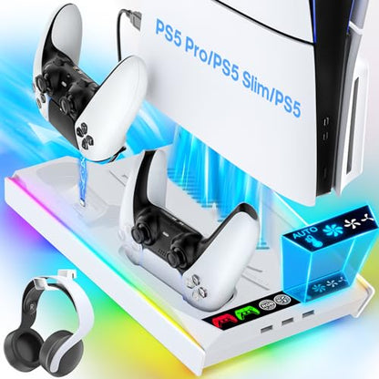 Tokluck PA5/Slim/Pro Cooling Station with Auto Turbofan & 3-Level Speed, PA5 Vertical Stand Cooling Fan Station with Controller Charger, Accessories Base Cooler Docking Station, White - color: White