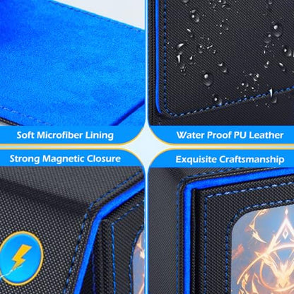 CMFYlive Card Deck Box for Commander deck box MTG Deck Box Gamegenic Card Fits 100+ Double Sleeved Cards Magic Commander Storage Boxes with 2 Dividers and 2 Toploader Fit for Magic Cards Black/Blue - color: Black/Blue