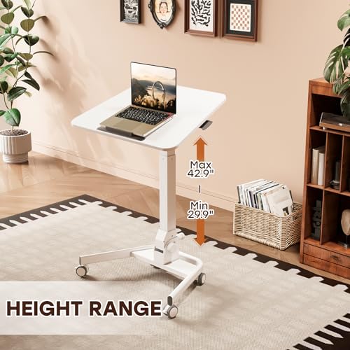 Foldable Mobile Standing Desk, Rolling Laptop Cart, White | 29.9"-42.9" Height Adjustment, Easy to Fold, Portable Standing Desk on Wheels, Folding Desk for Compact Space - color: White