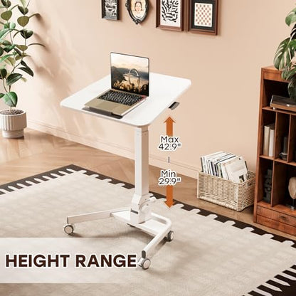 Foldable Mobile Standing Desk, Rolling Laptop Cart, White | 29.9"-42.9" Height Adjustment, Easy to Fold, Portable Standing Desk on Wheels, Folding Desk for Compact Space - color: White
