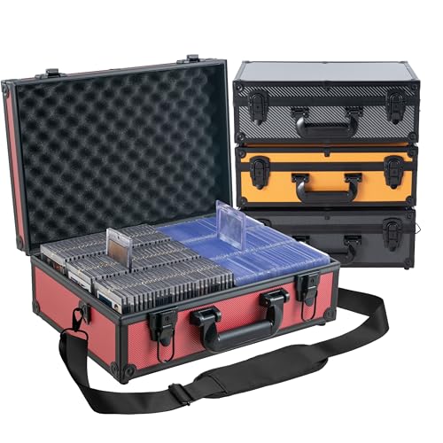 Toploader Storage Box for 3x4 35pt Rigid Cards, Top Loader Cards – Holds 600+ Top Loaders - Aluminum Alloy Trading Card Case, Sports Card Storage Box with Lock (Large Red) - color: Red, size: L-for Toploaders