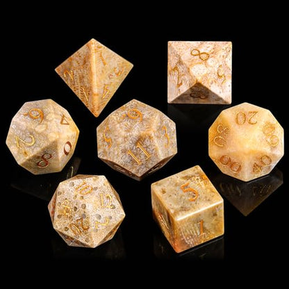 Natural Chrysanthemum Stone 7Pcs Polyhedral Dice Set, Natural Gemstone Multi-Faceted DND Dice for Dungeons and Dragons RPG Tabletop Game (Chrysanthemum Stone) - color: Chrysanthemum Stone