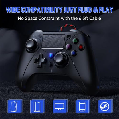 Gamrombo Wired Controller for PS5 Controller, Gaming Controllers for PlayStation 5 / PS5, PS4, PC, Support Turbo, Marco, 3.5mm Audio Jack - Black [playstation_5]