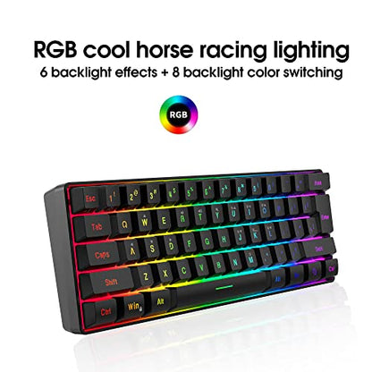 DGG 60% Gaming Keyboard and Mouse Combo, Small Keyboard and Mouse Set, Mini Gaming Keyboard 61 Keys True RGB Mechanical Feeling Keyboard Mouse Combo for Computer PC Gamer - color: Black Set