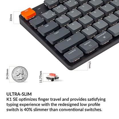 Keychron K1 SE, 87 Keys Ultra-Slim Wireless Bluetooth/USB Wired Mechanical Keyboard with White LED Backlit, Hot Swappable Low-Profile Gateron Mechanical Red Switch Compatible with Mac Windows - color: Low-Profile Gateron Red Switch