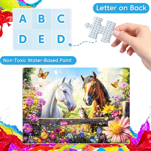 4-Pack Puzzles for Kids Ages 6-8 8-10 Year Old - Lions Horses Owls Dolphins, Large Piece Puzzles for Seniors, 100 Pieces Jigsaw Puzzles for Kids Ages 4-6, Learning Educational Toys for Boys and Girls - style: Lions Horses Owls Dolphins