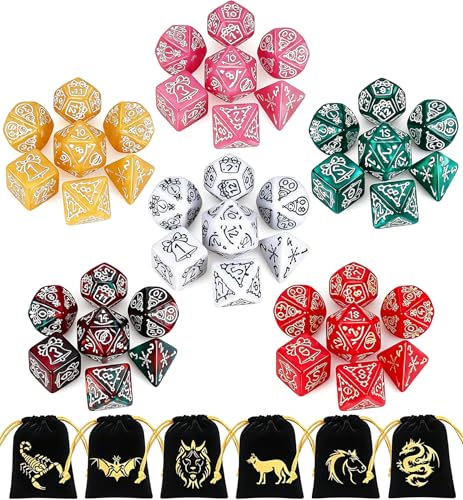 CiaraQ Polyhedral Dice Set - DND Role Playing Dice | Acrylic RPG Dice for Dungeons and Dragons MTG Table Games, Multi-Color, 42pcs - color: Red & Green/Red/Green/Pink/Yellow/White