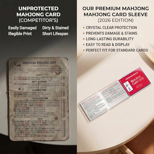 Mahjong Card Sleeve Holder, Fits Large Print Size 6 1/8" x 4 3/4", Clear Plastic Mahjongg Card Protector, Durable Score Card Cover for American Mahjong, 4 Pack