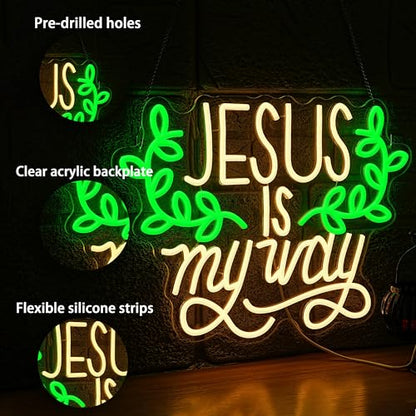 Jesus Is My Way Neon Sign Dimmable Led Jesus Quote Sign Christian Letter Light Sign for Bedroom Christ Church Easter Wedding Decor - style: Jesus Is My Way