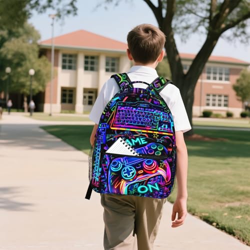 Gamepad School Backpack for Boys Video Game Boys Backpack for Kids Children Teens Elementary Middle School Students Bookbag Ages 6-18 Lightweight Adjustable Back Pack - color: Game on