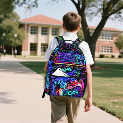 Gamepad School Backpack for Boys Video Game Boys Backpack for Kids Children Teens Elementary Middle School Students Bookbag Ages 6-18 Lightweight Adjustable Back Pack - color: Game on