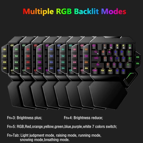RGB One Handed Mechanical Gaming Keyboard,Colorful Backlit,Wrist Rest Support,Professional USB Wired Single Hand Mechanical Keyboard for Game