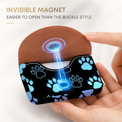 Business Card Holder，PU Leather Business Card Case Wallet Dog Paw | Pocket Travel Name Card Case for Men and Women Gift，Portable Magnetic Business Card Carrier for Purse - color: Dog Paw
