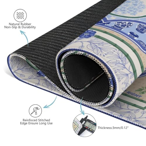 Blue Chinoiserie Mahjong Mat for Table, 31.5 * 31.5in Anti Slip American Mahjong Mats, Noise Reduction, Neoprene Mah Jongg Mat, Mahjong Set Gift for Poker/Card Board Tile Games Table Mats, Floral Vase - color: Blue Flowers