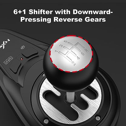 PXN A7 Sim Racing Shifter for PC, Universal USB Gear Shifter | Realistic 6+R H-Pattern Shifting, Push-Down Reverse Lockout, USB Connectivity, Dual Programmable Buttons, Secure Clamp Mount