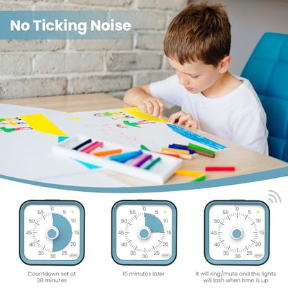Visual Timer for Kids, Cute Timer with Pause Function, Black | Time Management for Classroom, ADHD, Kitchen, Toddlers, Study, Alarm 3 Volume Levels, Light Indicator, Easy to Use - color: Black