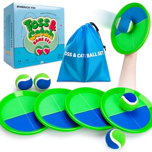 Toss and Catch Ball Game Set, Upgraded Sticky Paddle Ball Set for Kids & Toddlers, Sturdy & Water-Resistant Outdoor Backyard Beach Pool Toy, Birthday Gift for Boys Girls Ages 3-12 - color: Blue Green, size: 4 Paddles 4 Balls